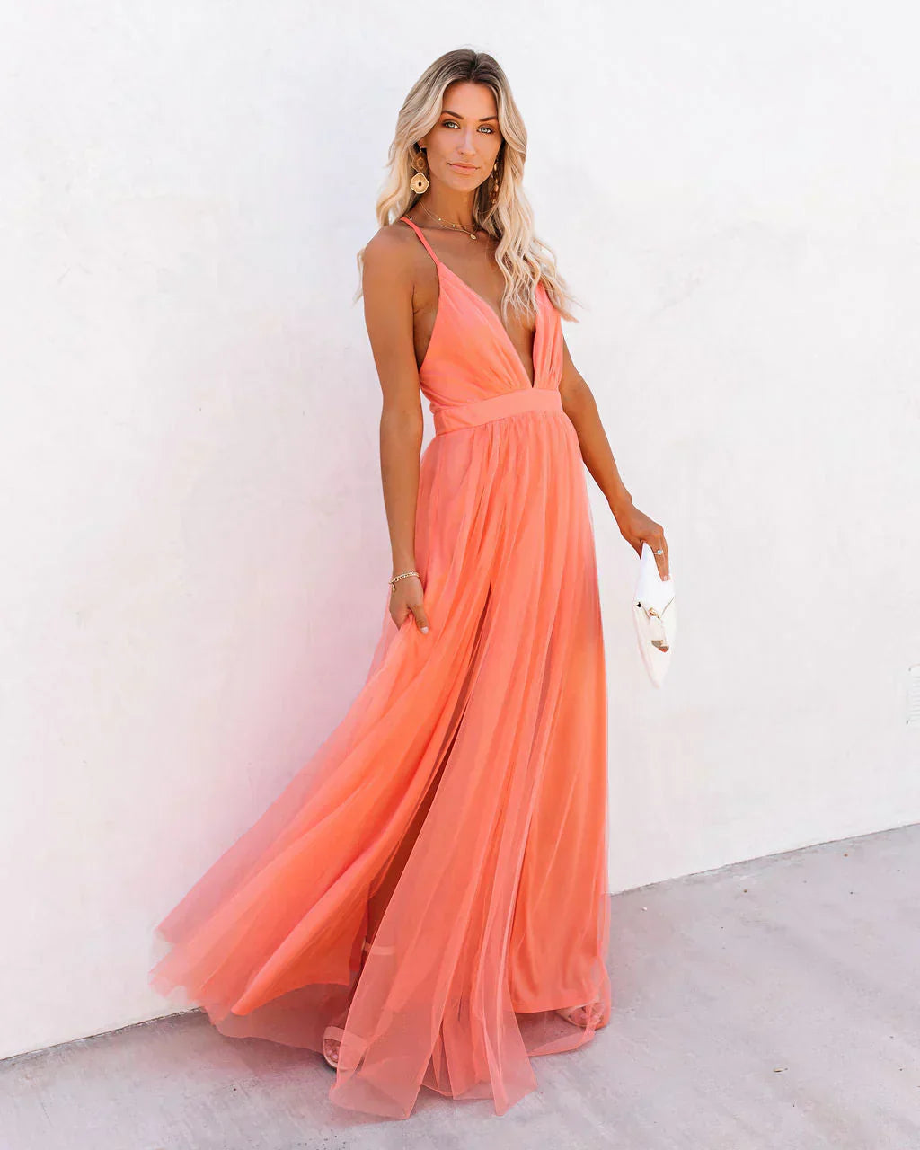orange flowy maxi dress chrn Size:14.5