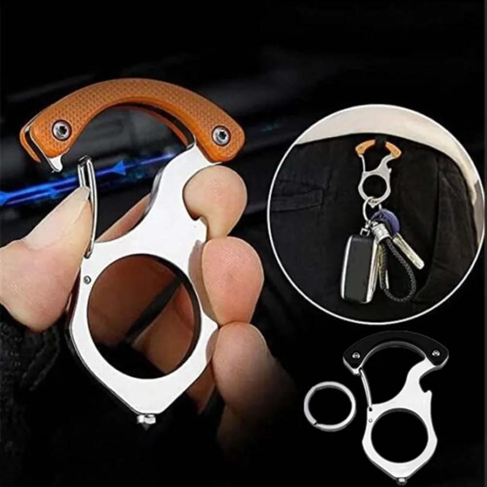 Stainless steel car key fob organizer with carabiner, another view