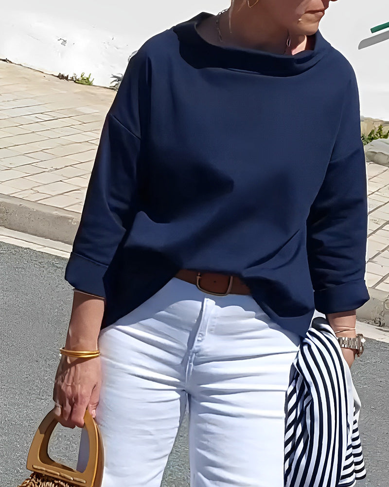 Ladies' autumn blouse with a high collar and 3/4 sleeves – Mireille