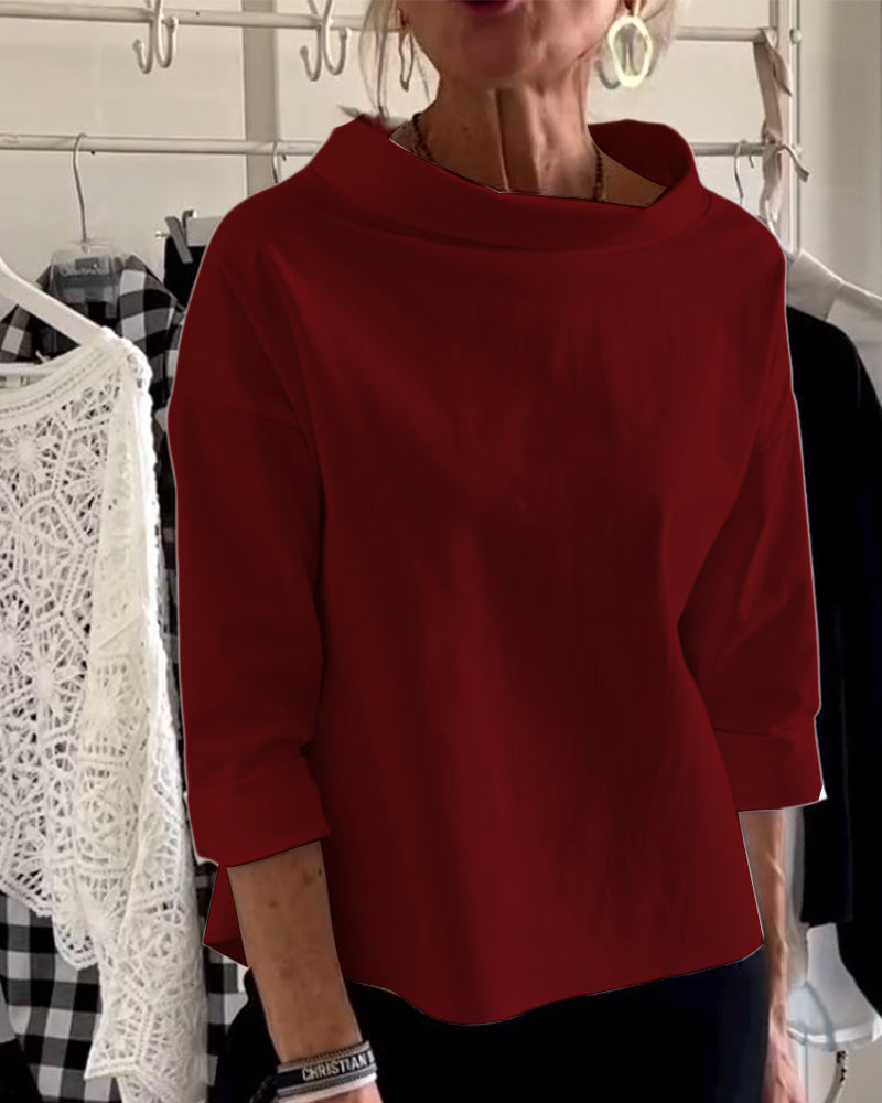 Ladies' autumn blouse with a high collar and 3/4 sleeves – Mireille