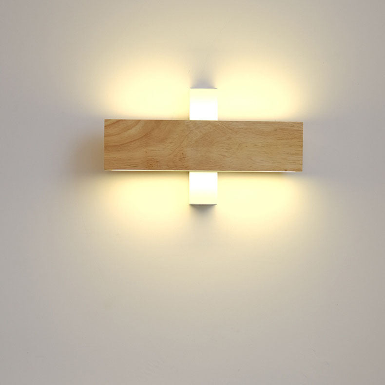 Beige and white Japanese-style LED wall light on a white mount, another view shown horizontal and lit.