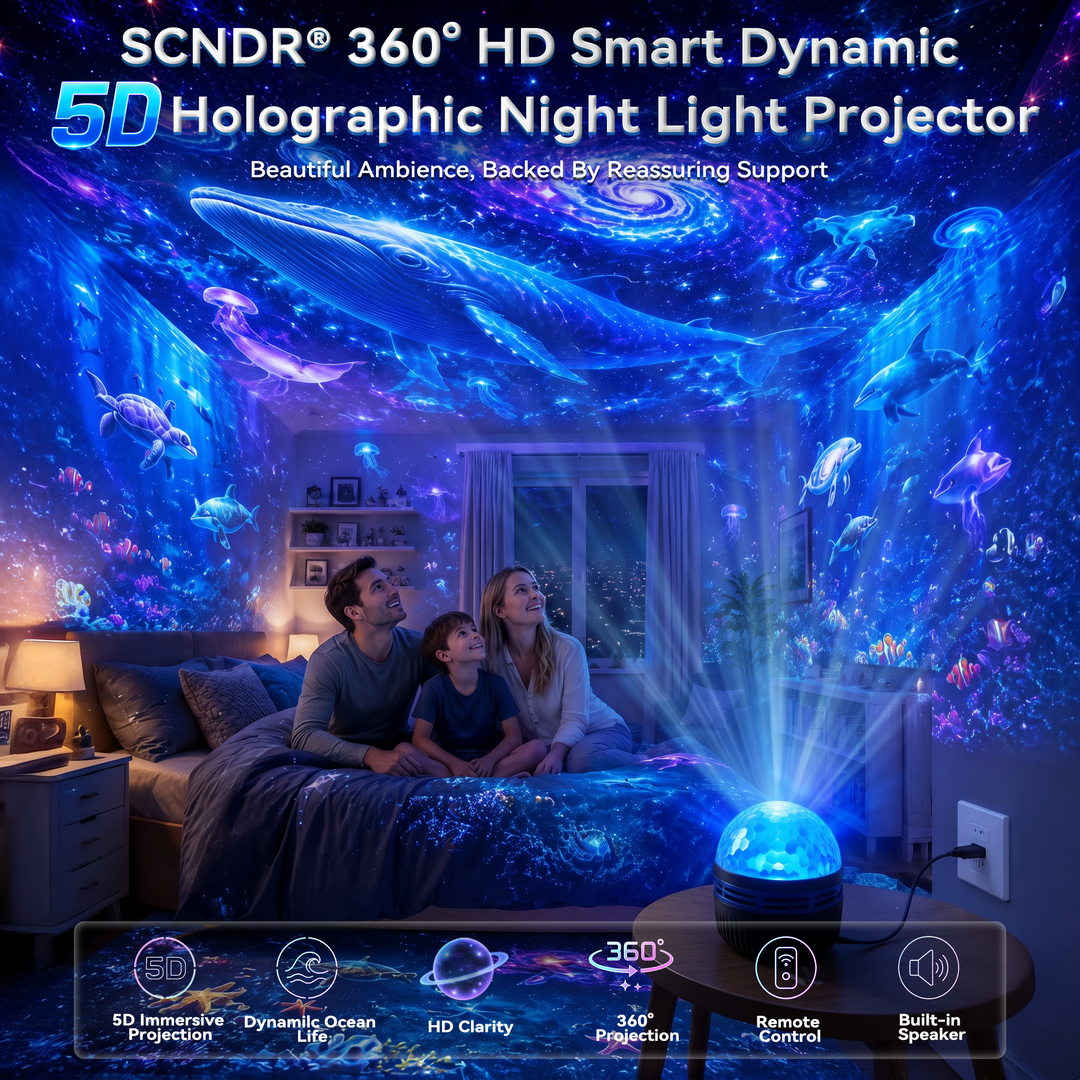 Black dome projector projecting an underwater whale and sea turtle scene.