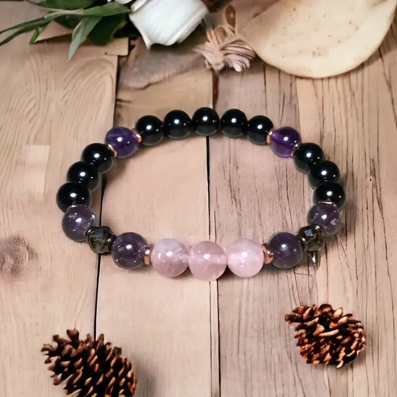 0.31 in Rose Quartz Obsidian Amethyst Beaded Bracelet - Aurora-Nora Luxe