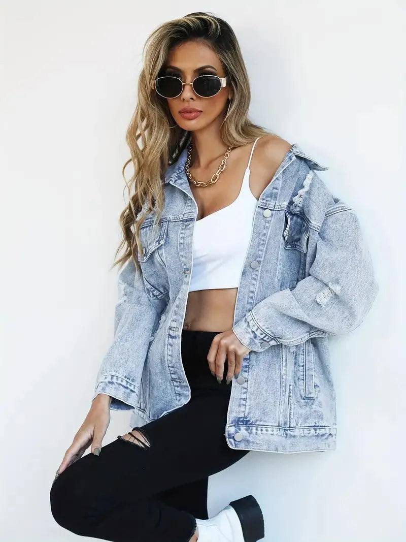 Waterproof & Lined Oversized Women's Denim Jacket with Hood – Autumn Magic Talia