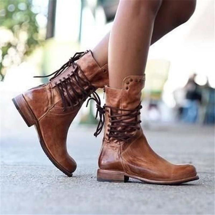 Brown Ladies Leather Lace-Up Boots – Freya