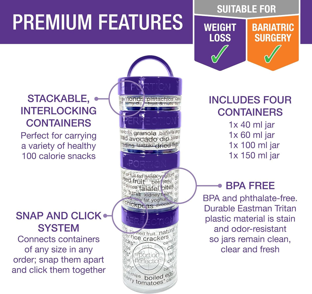 100-Calorie Snack Portion Control Containers - Stackable Set-Purple-Nora Luxe