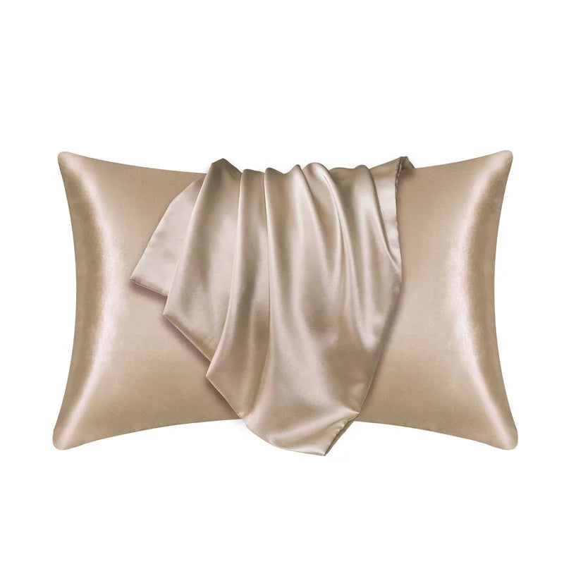 Taupe champagne pillowcase made of 100% mulberry silk on a plain white background.