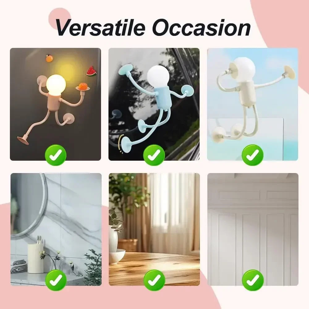 Six placement ideas for the figure lights, including a fridge, car window, glass pane, bathroom mirror, tabletop and wall 10