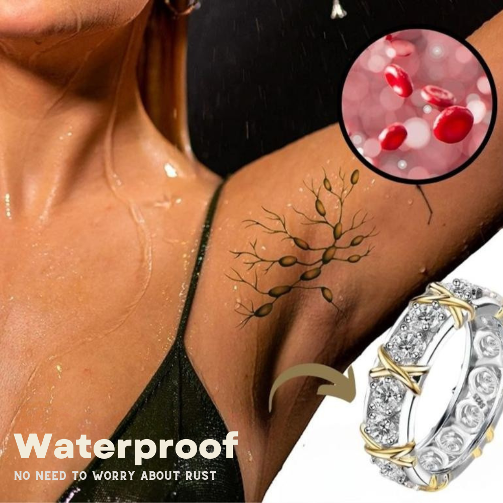Magnetic wellness ring detail with a woman's wet shoulder and underarm