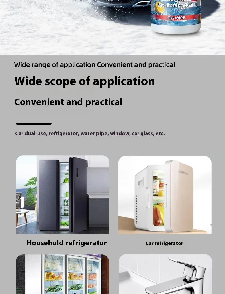 Application examples including a household refrigerator, a small car fridge, a commercial freezer and a faucet 13