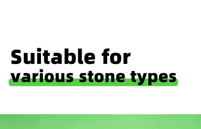 Banner heading with green underline announcing suitability for various stone types 17