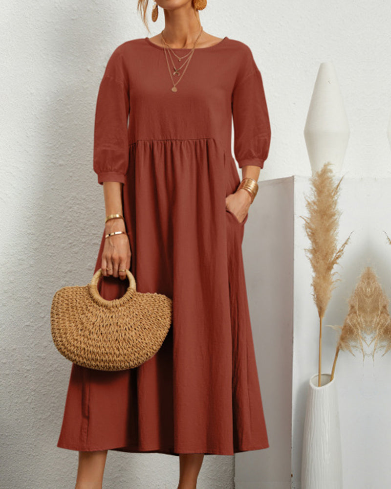 Midi dress with round neckline & lantern sleeves – Selina