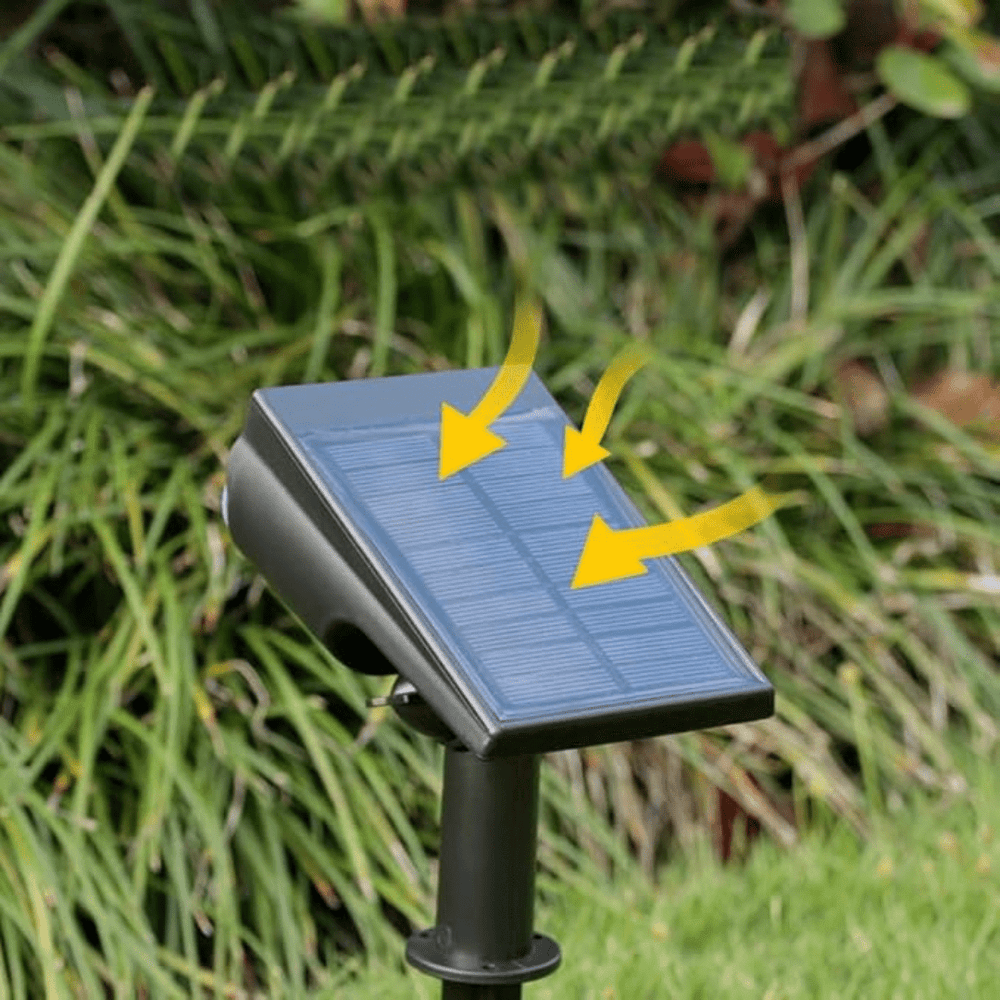 Detail of the tilted solar panel on top of the black light.