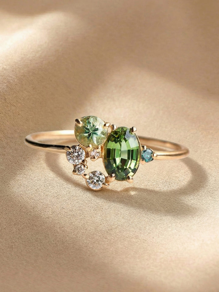 Natural Peridot with Zircon Ring - Selene