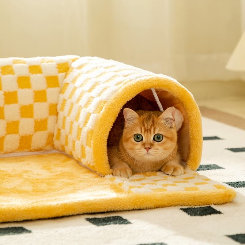 2-in-1 Cat Tunnel Bed - FurryFun-Yellow-S-Nora Luxe