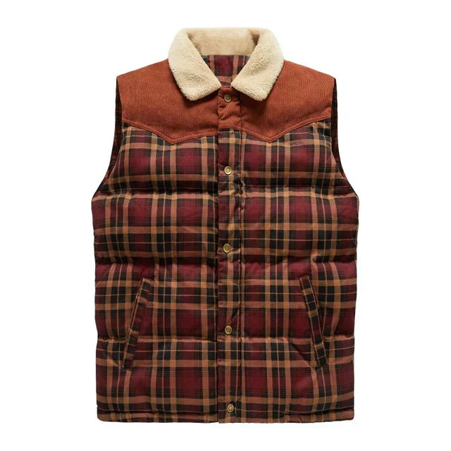 Men's Outdoor Gilet with Check Pattern & Stand Collar - Lennart