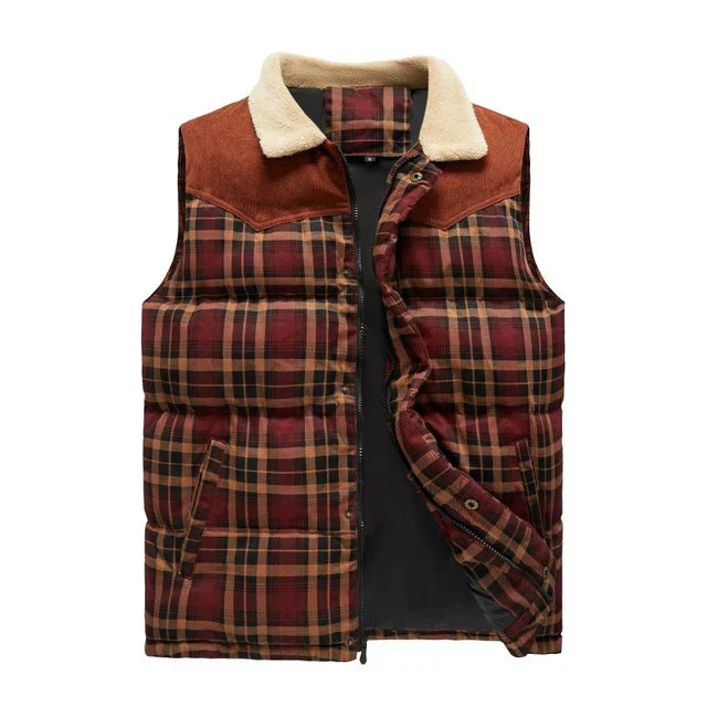 Men's Outdoor Gilet with Check Pattern & Stand Collar - Lennart