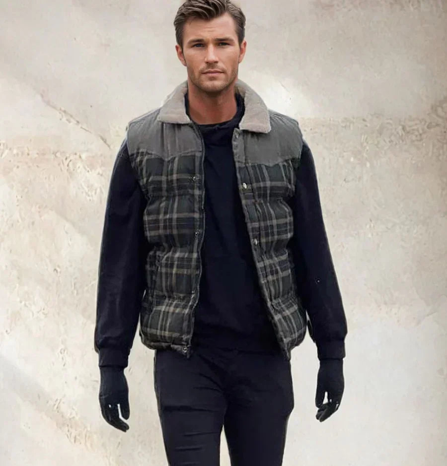 Men's Outdoor Gilet with Check Pattern & Stand Collar - Lennart