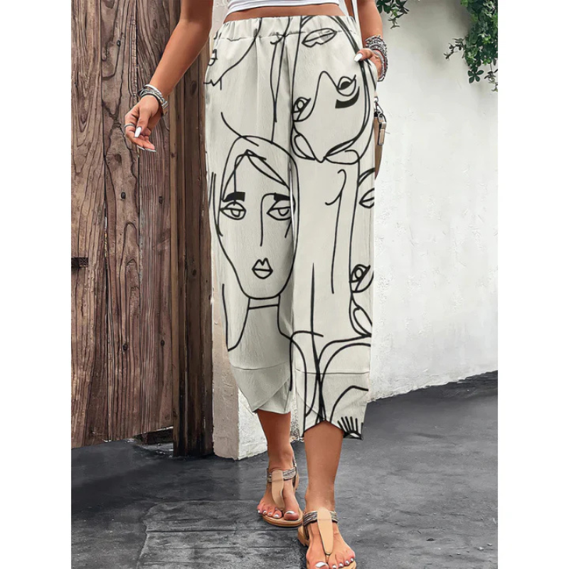 Casual women's fall pants with wide leg & elastic waistband – Yara