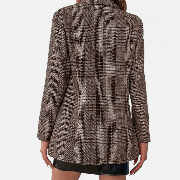 Brown checked blazer, back view.