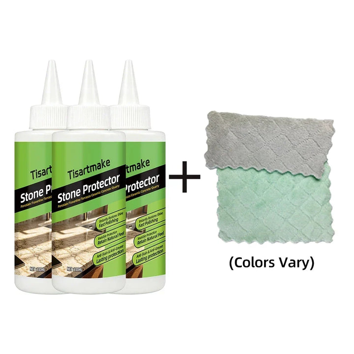 Bundle of three overlapping coating liquid bottles beside a gray and a green microfiber cloth 23