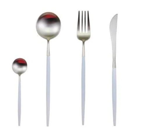 24-Piece Stainless Steel Gold-Silver Luxury Cutlery - RoyalGlow-White Silver-Nora Luxe