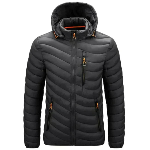 Men's water-repellent down jacket with detachable hood – Alaric