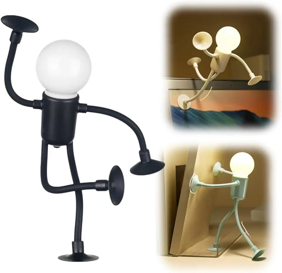 Black posable figure light balanced on one leg with a raised arm, plus two inset scenes 25