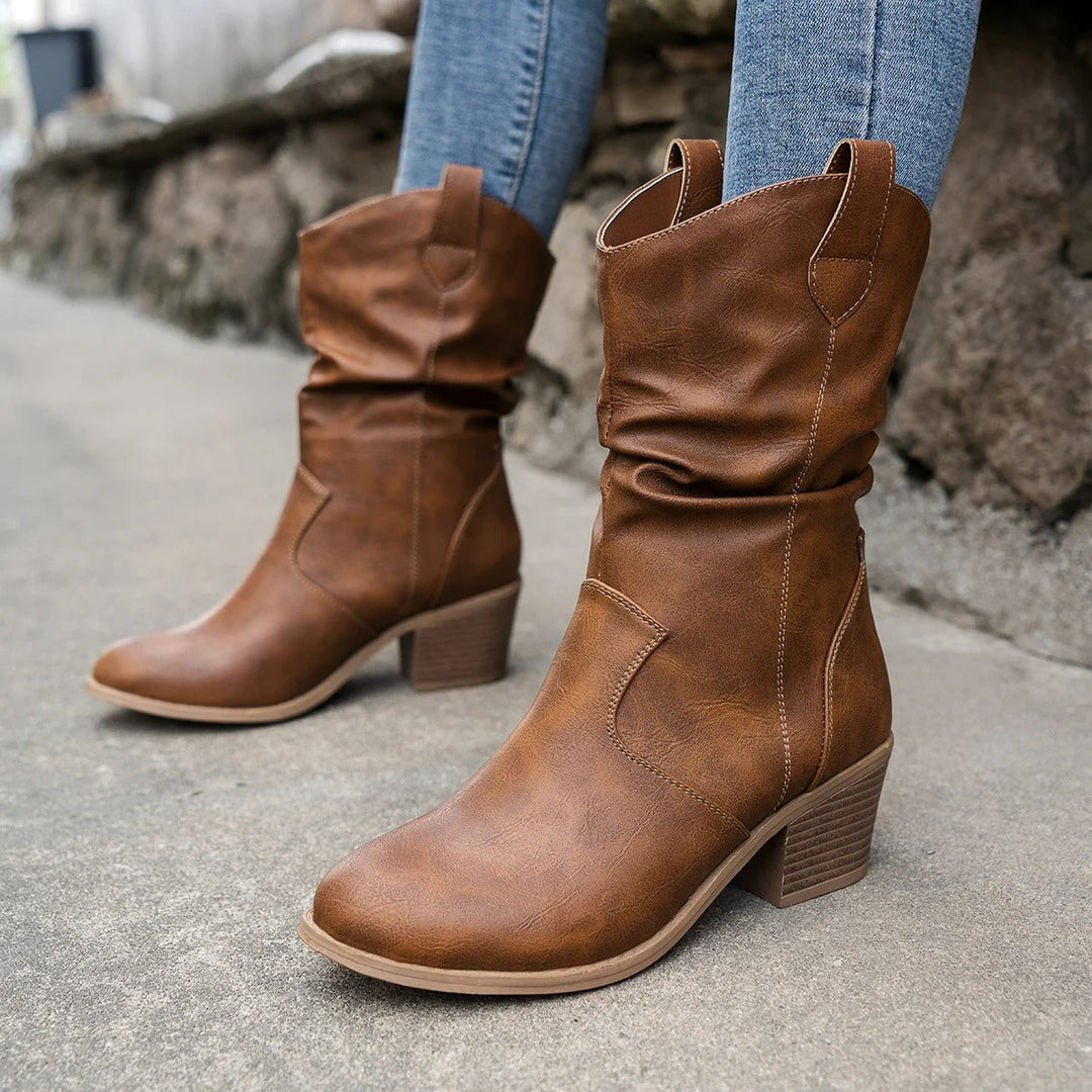 Ladies' Leather Boots with Comfortable Heel – Amara