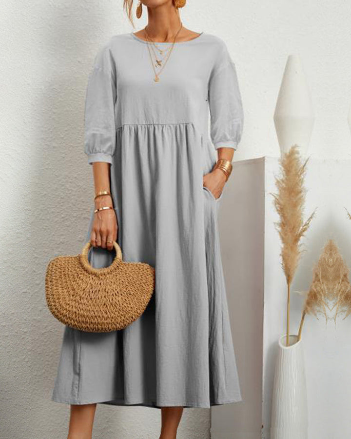Midi dress with round neckline & lantern sleeves – Selina
