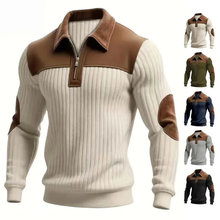 Cream ribbed pullover shown large, with five smaller views of the other color options at right 2