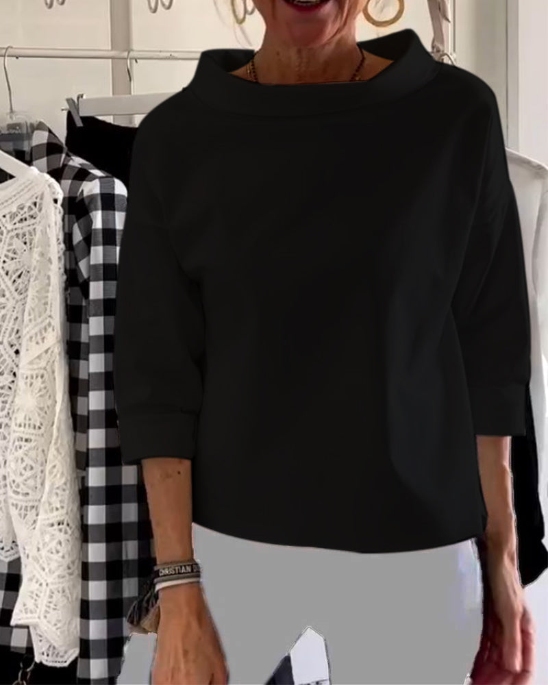 Ladies' autumn blouse with a high collar and 3/4 sleeves – Mireille