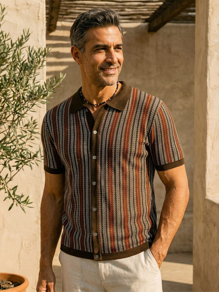 Breathable men's chevron polo shirt with button placket – Julian