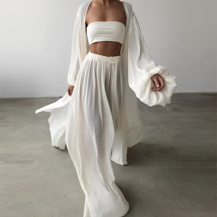 3-piece summer set with blazer, trousers & top – Leonie-White-S-Nora Luxe
