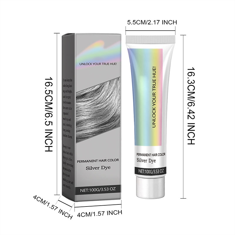 Tube and gray box with dimension lines showing the height and width of each package in centimeters and inches. 8