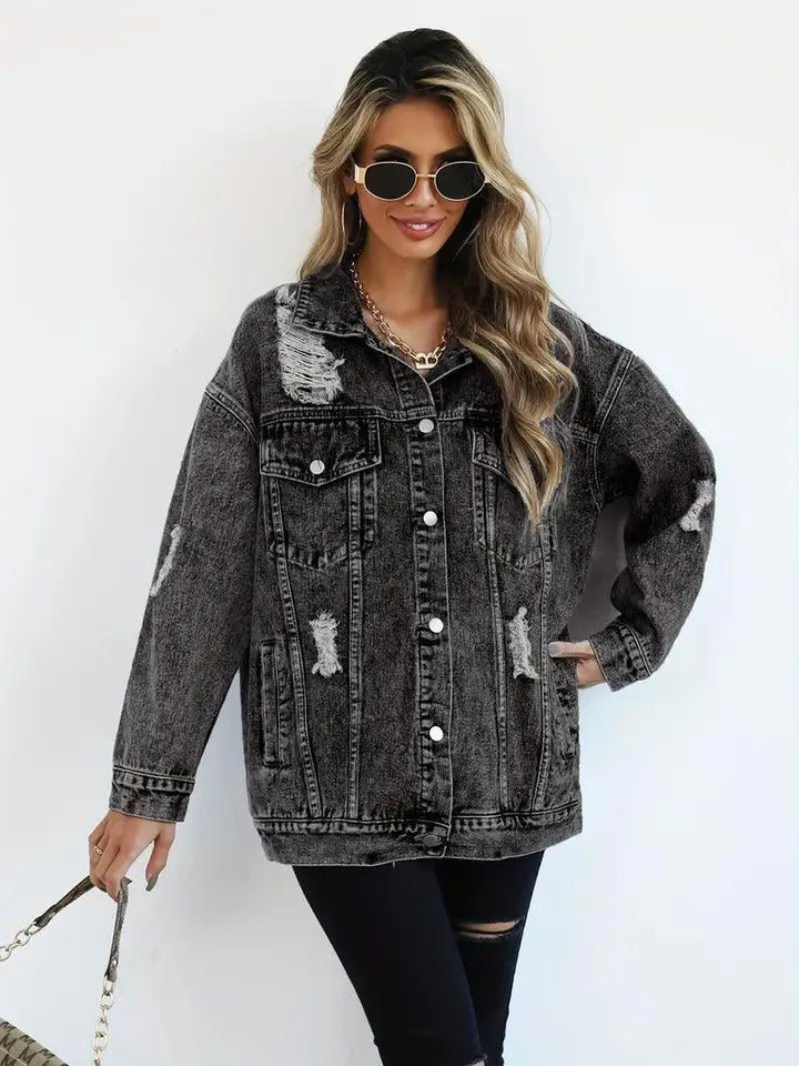 Waterproof & Lined Oversized Women's Denim Jacket with Hood – Autumn Magic Talia