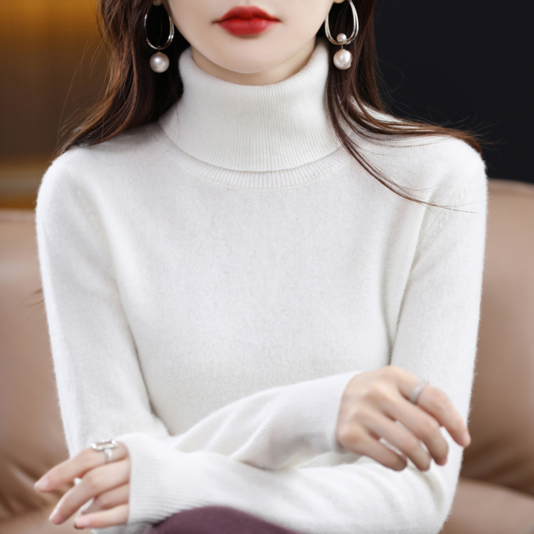 White turtleneck sweater another view.