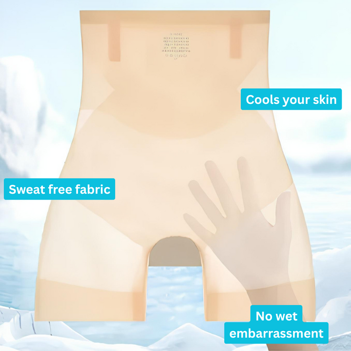 3-in-1 Shaping Shorts in beige flat lay with a translucent hand pressed behind the fabric, another view