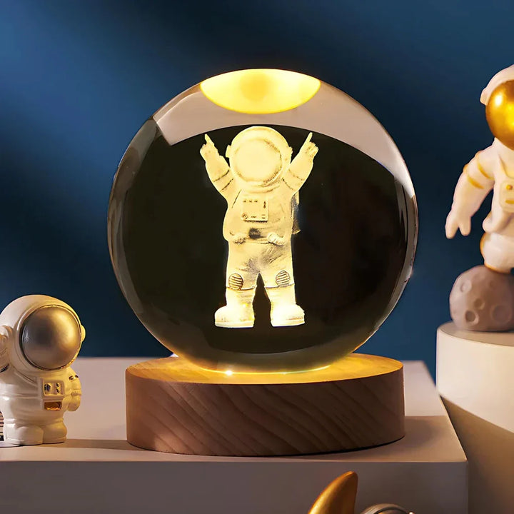 3D Engraved Crystal Sphere - Celestia-Astronaut-Nora Luxe