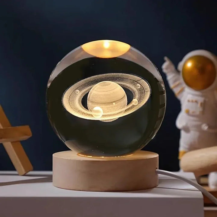3D Engraved Crystal Sphere - Celestia-Saturn-Nora Luxe