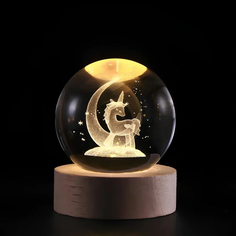 3D Engraved Crystal Sphere - Celestia-Unicorn-Nora Luxe