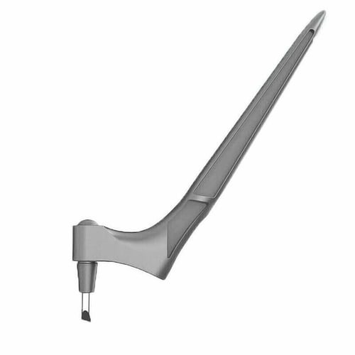 Gray version of the swivel-blade craft knife on a plain white background, shown from the side with the blade pointing down. 10