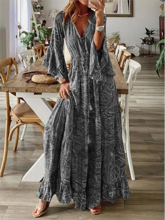 Boho maxi dress with flowing fit & details – Amira
