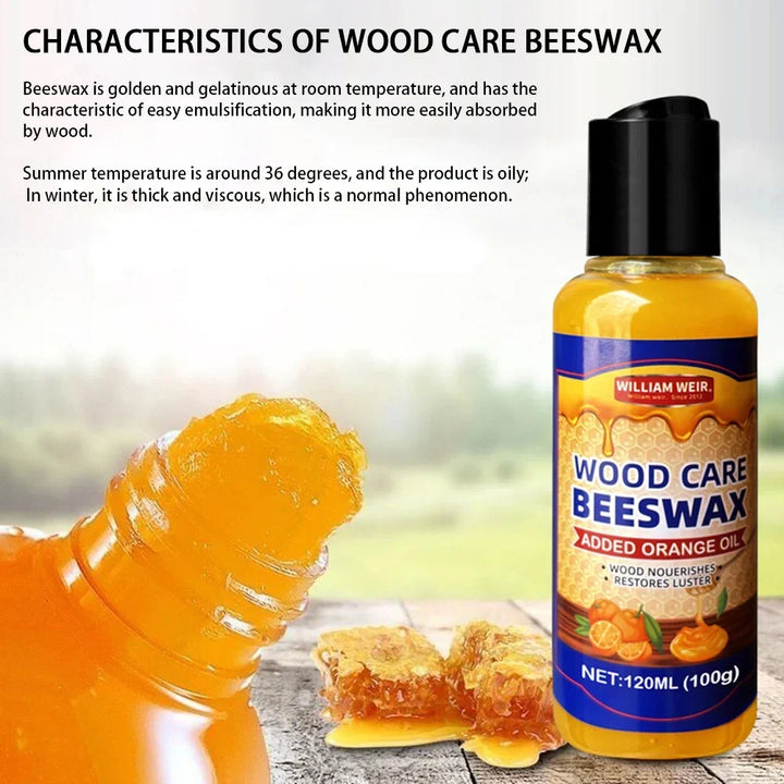 Polish bottle beside an open bottle with thick golden wax at the neck and honeycomb pieces 4