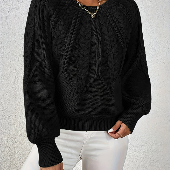 Ladies Cable Knit Sweater with Lantern Sleeves – Sanna
