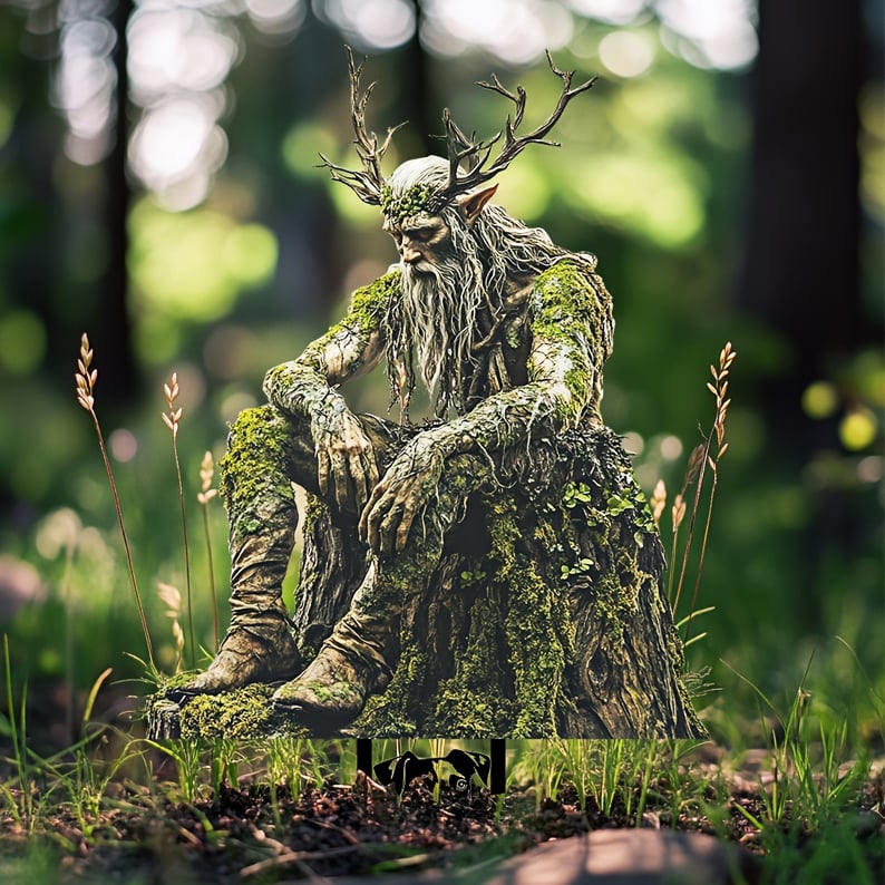 Fairy Tale Acrylic Garden Stake with an antlered woodland elder design