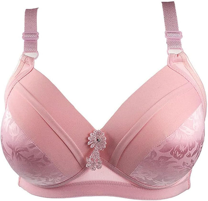 Rosa Damen-BH, gepolstert, mit Blumenmuster, verstellbare Träger, elegantes Design.
