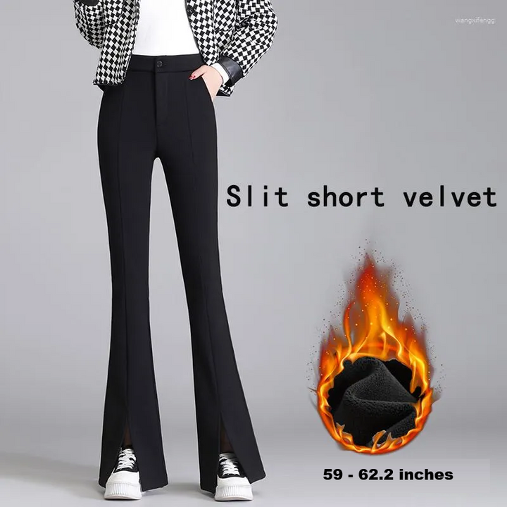 Plus-size black flared pants with slit — Fall Edition