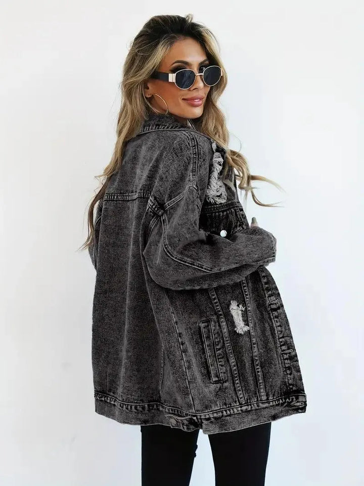 Waterproof & Lined Oversized Women's Denim Jacket with Hood – Autumn Magic Talia