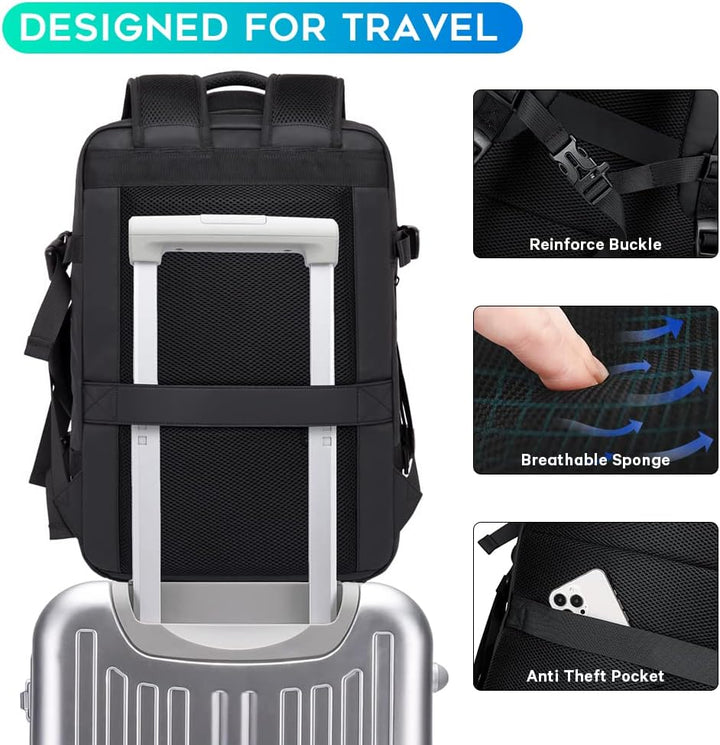 Expandable 26–45L Waterproof Travel Backpack with Laptop Sleeve & Duffle Carry